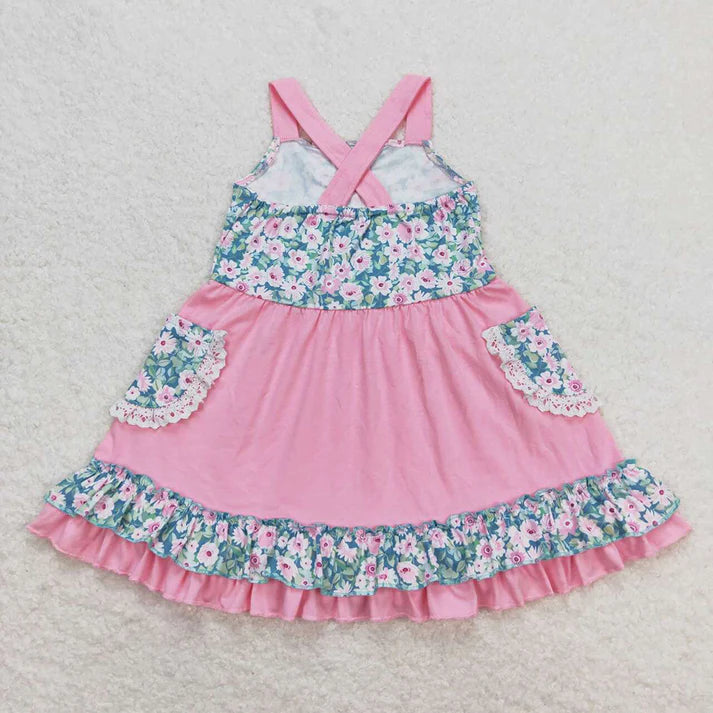 Pink Floral Knee Length Dress