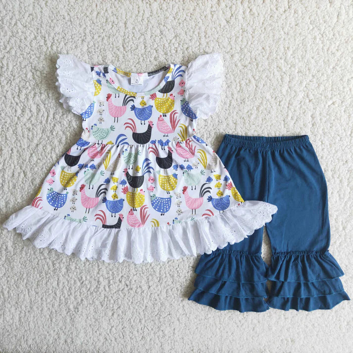 Chicken Lace Top and Capri Ruffle Set