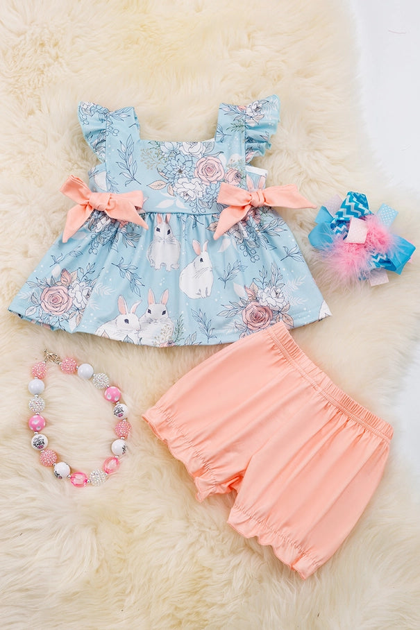 Sky Blue Floral Bunny Set