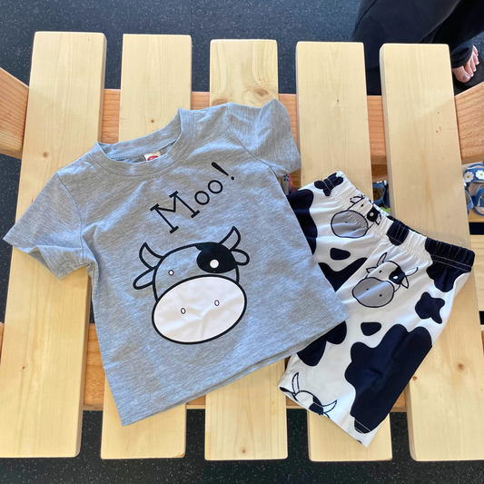 Moo! Cow Face Grey/Black and Cow Print Short