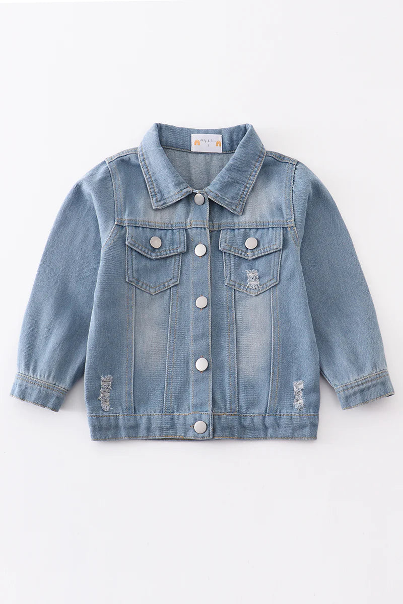 Distress Heart Sequined Denim Jacket