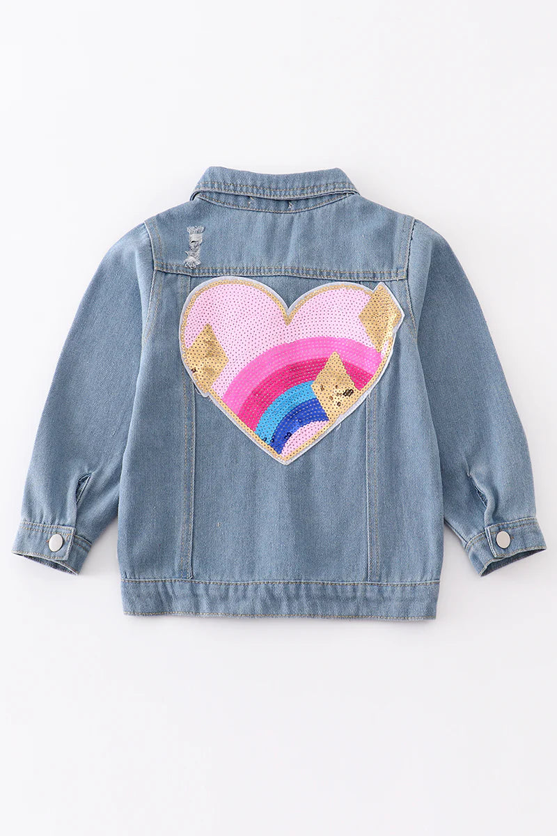Distress Heart Sequined Denim Jacket