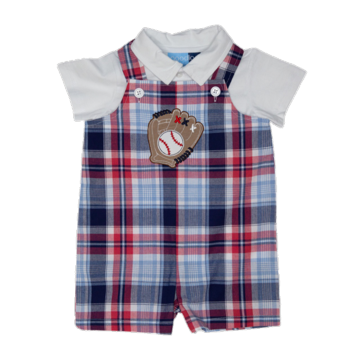 Navy and Plaid Baseball Shortall Set
