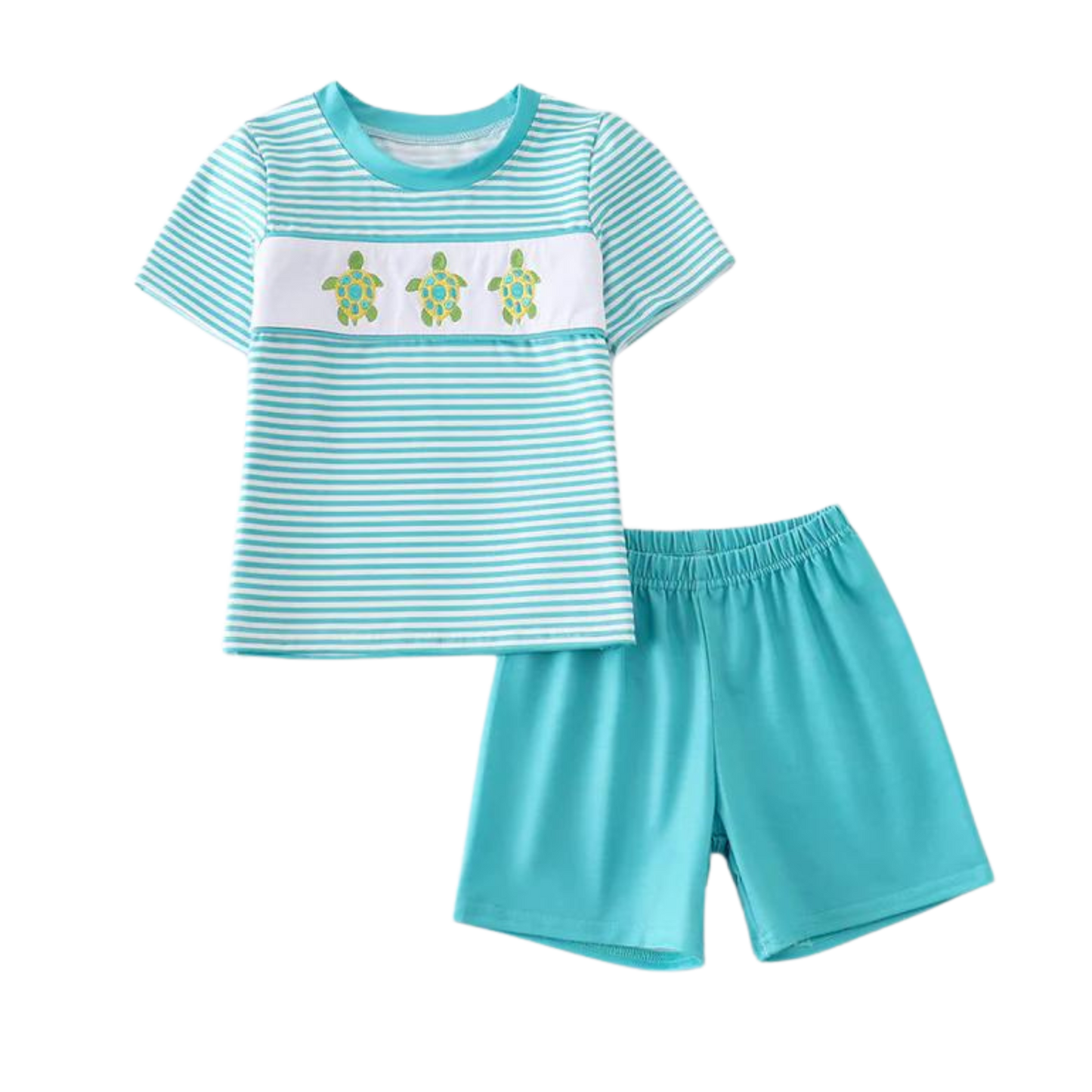 Turtle Stripe Print Embroidered Boy Set