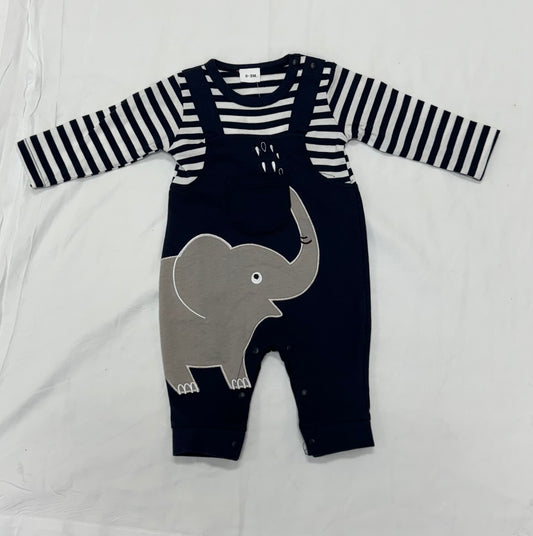 Navy Elephant One Piece Applique Outfit