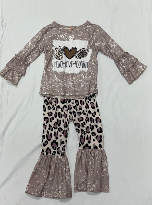 Peace Love and Football Ruffle Shirt with Leopard Print Flare Leggings