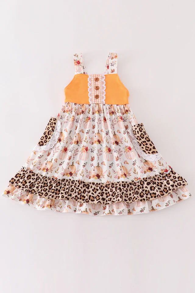 Pumpkin and Leopard Print Dress