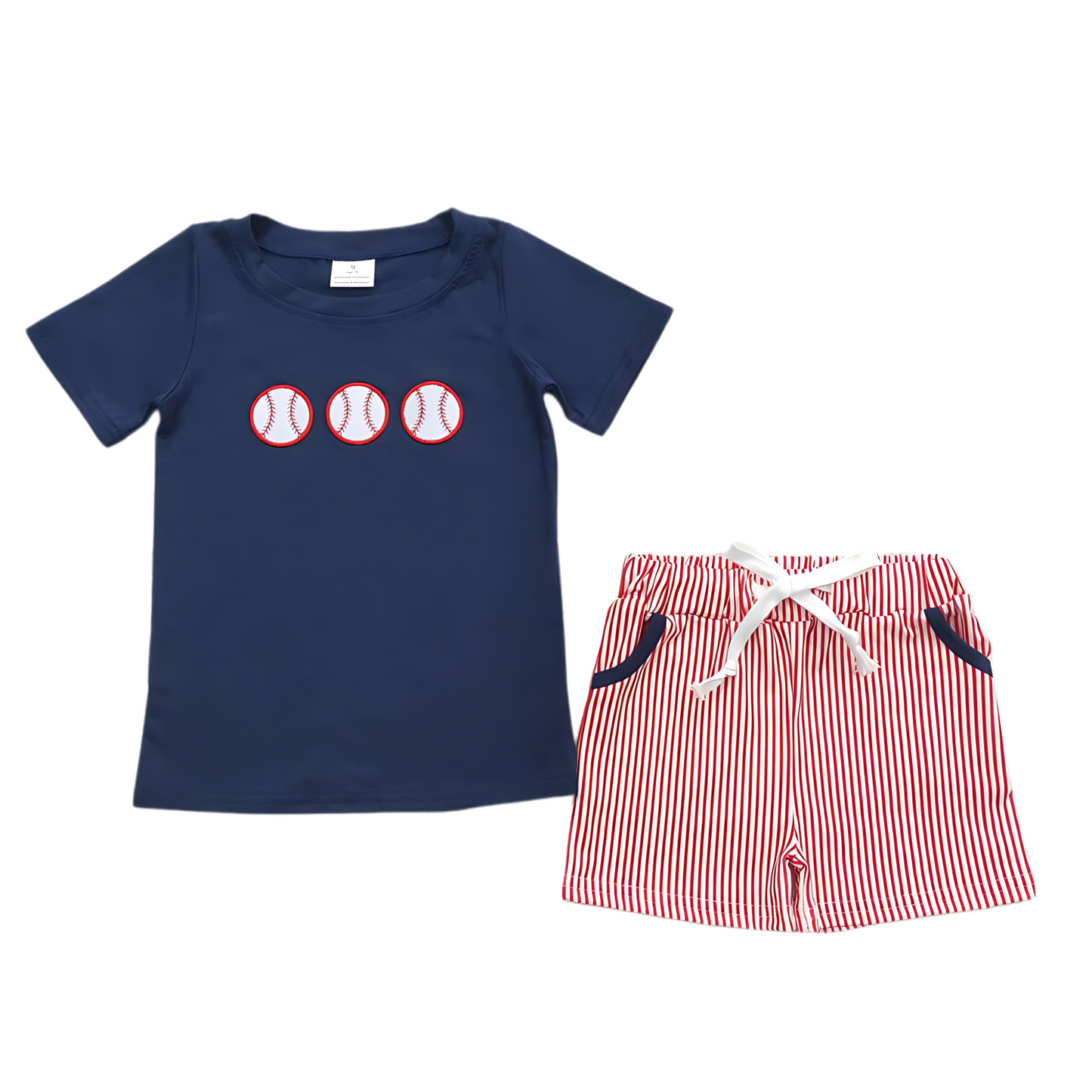 Baseball Appliqued Blue Boy Set