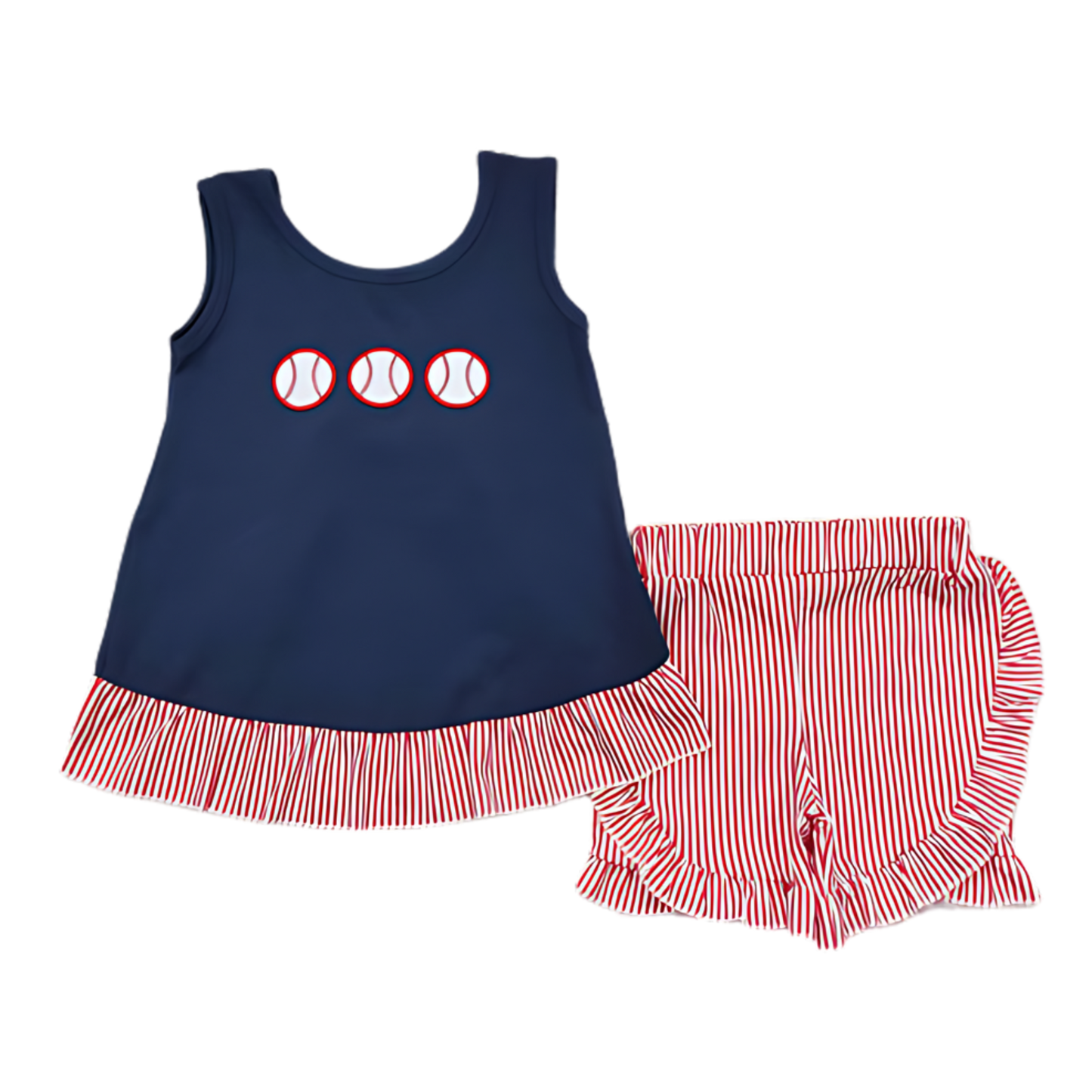 Baseball Appliqued Blue Girl Set