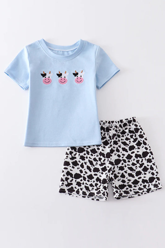 Blue Cow Embroidered Set