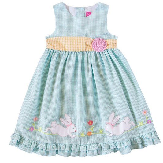 Bunny Applique Turquoise Seersucker Dress