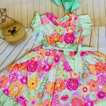 Floral Orange, Pink and Green Swirl Dress