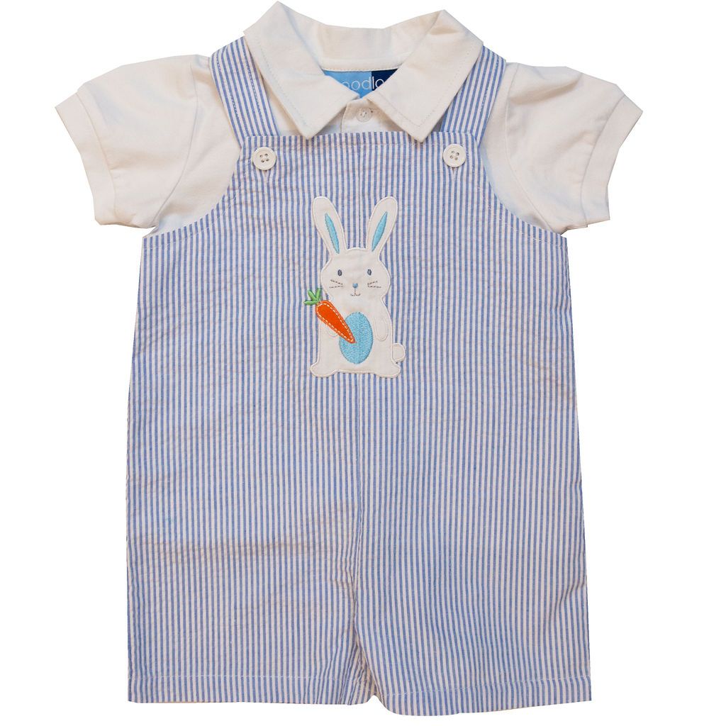 Bunny Applique Seersucker Shortall