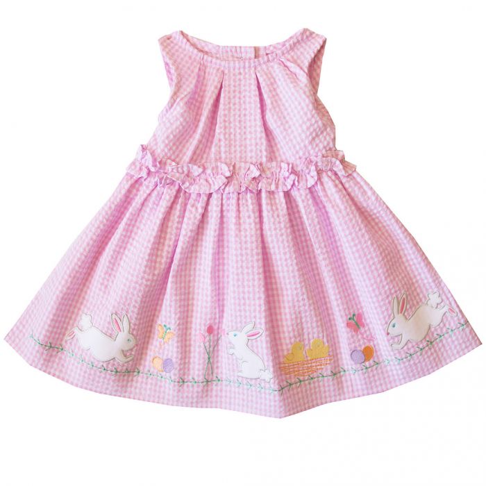 Bunny Applique Pink Seersucker Dress