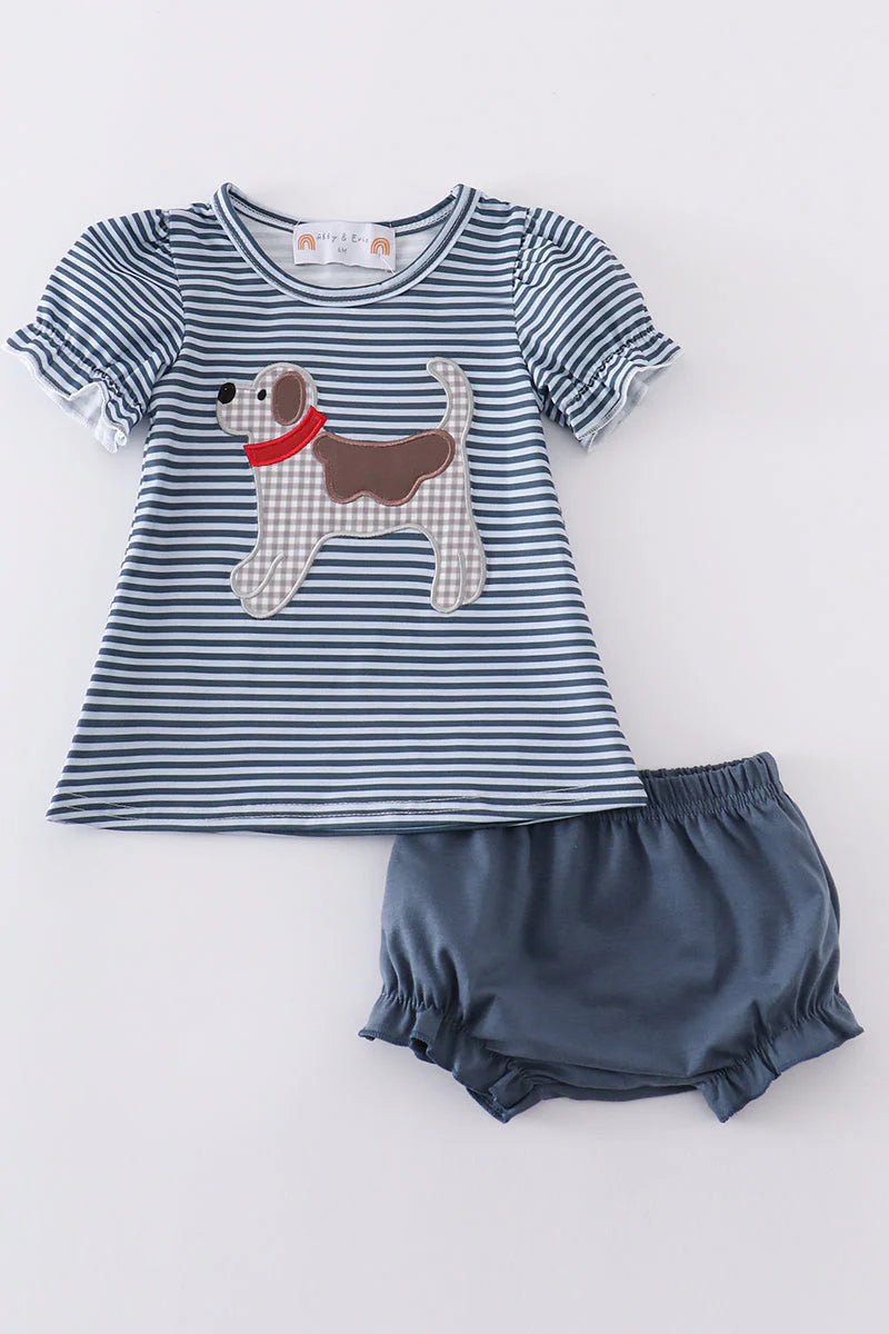 Puppy Girl Blue Bloomer Set