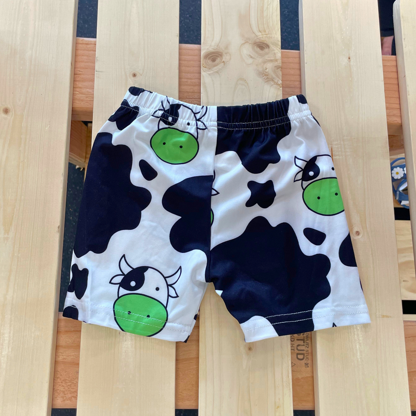 Moo! Cow Face Green and Cow Print Short