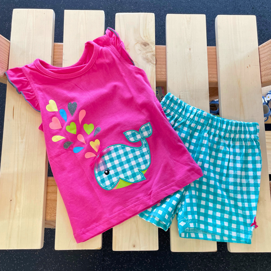 Whale Shirt and Green Checkered Short Set