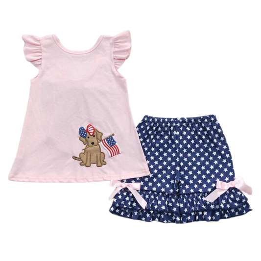 Fourth of July Dog Girl Set