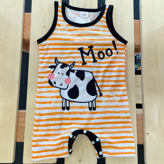 Moo! Cow Romper Orange Striped