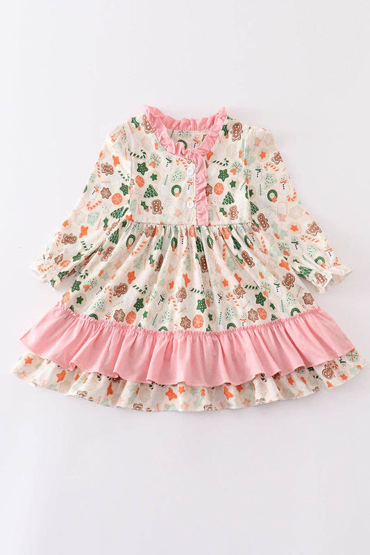 Gingerbread and Christmas Tree Ruffled Dress