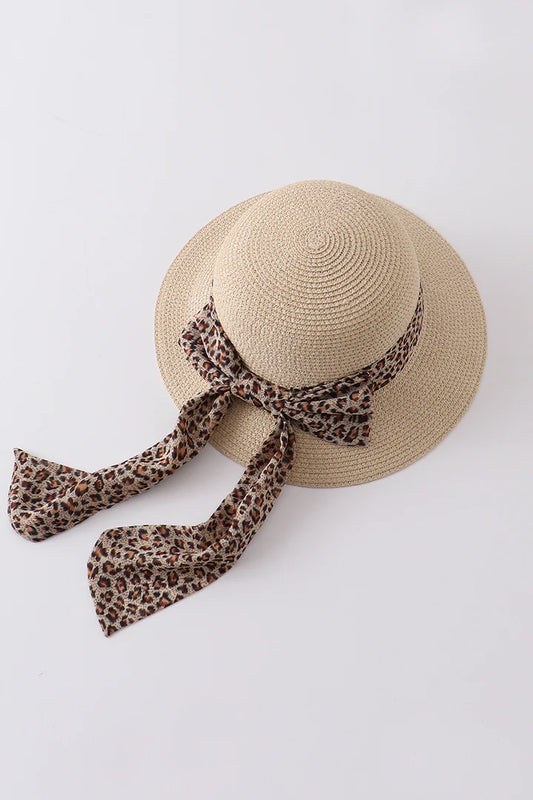 Straw Hat with Leopard Silk Ribbon