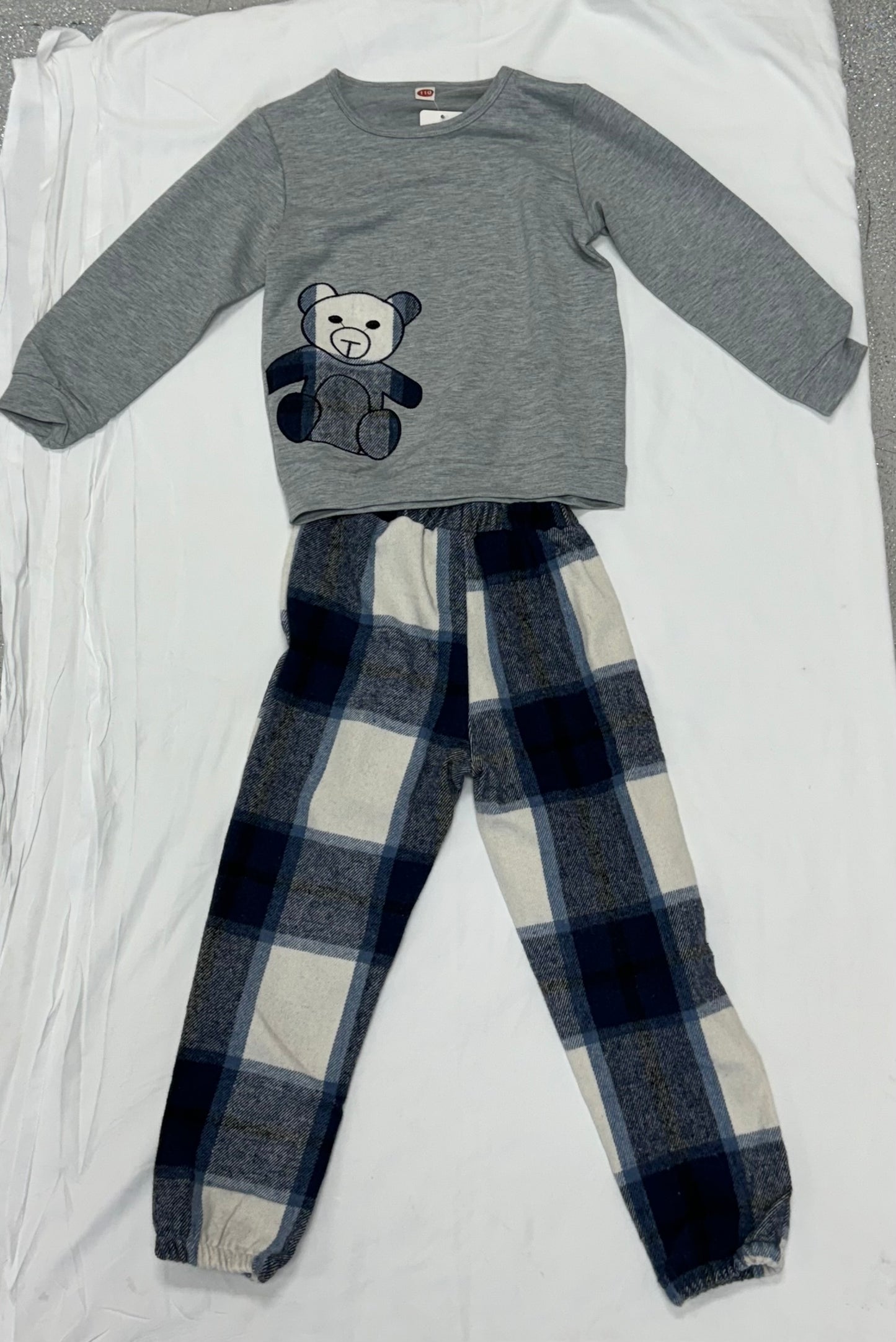 Bear Applique Top with Flannel Feel Pants Set