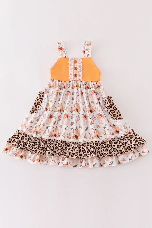 Pumpkin and Leopard Print Dress