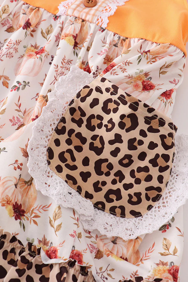 Pumpkin and Leopard Print Dress