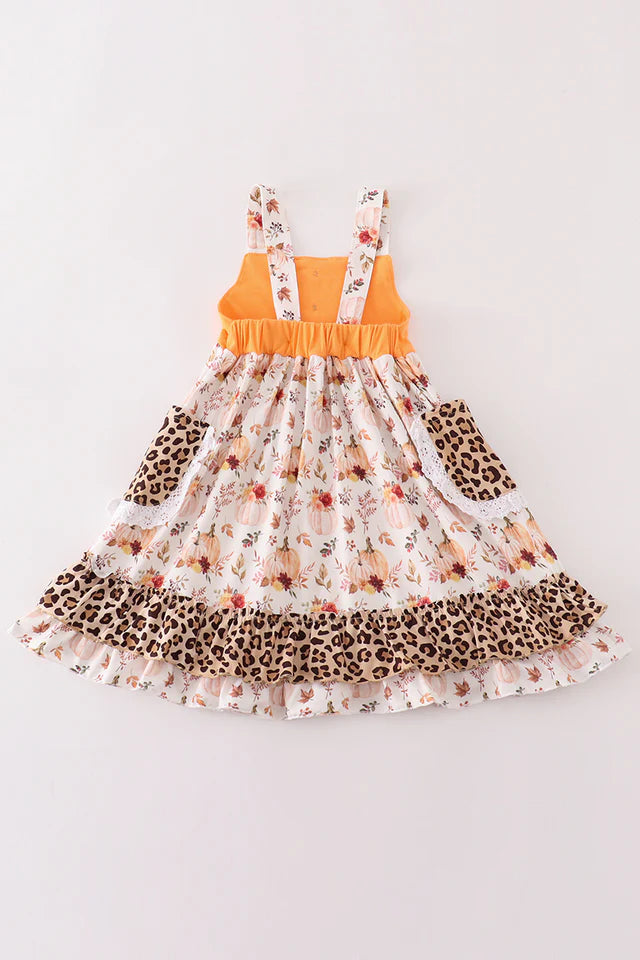 Pumpkin and Leopard Print Dress