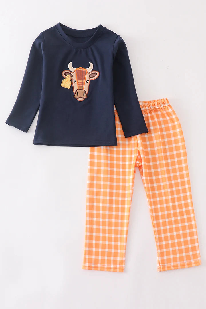 Navy Cow Applique d Orange Set