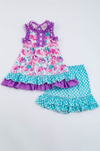 Orchid and Teal Ruffled Floral Set