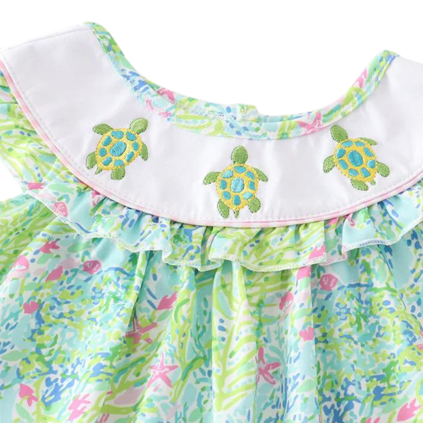 Turtle Embroidered Lily Print Dress