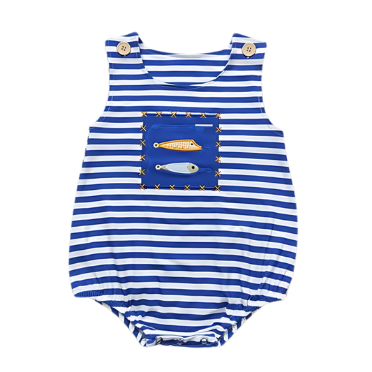 Fish Appliqued Blue Stripe Boy Bubble