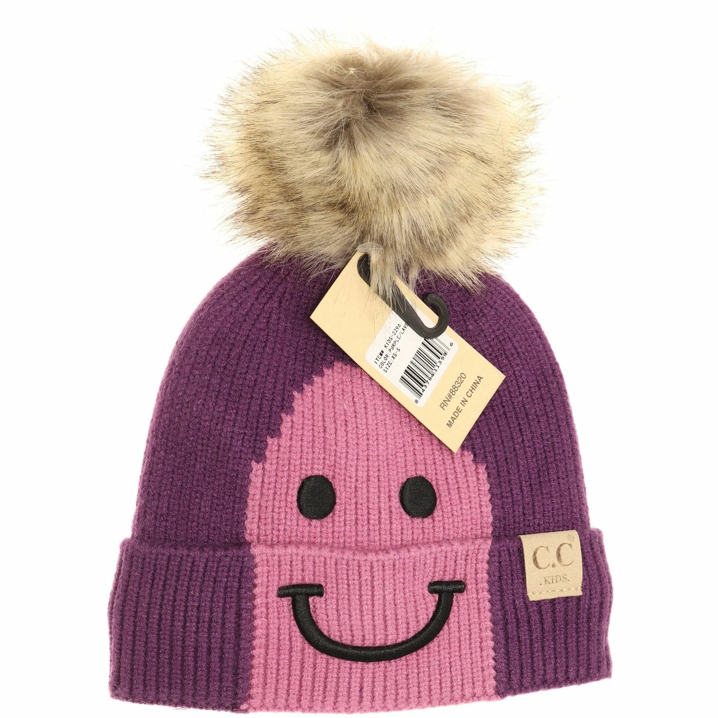 CC Smiling Lined Fur Pom Beanie