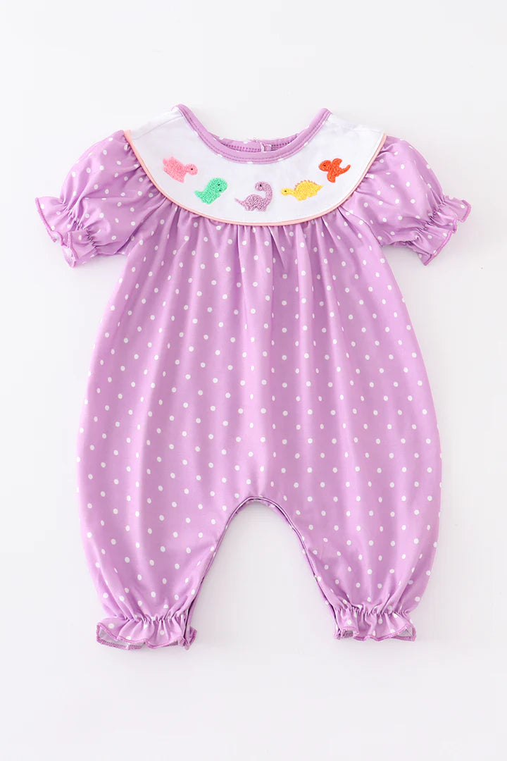 Purple French Knot Dinosaur Romper